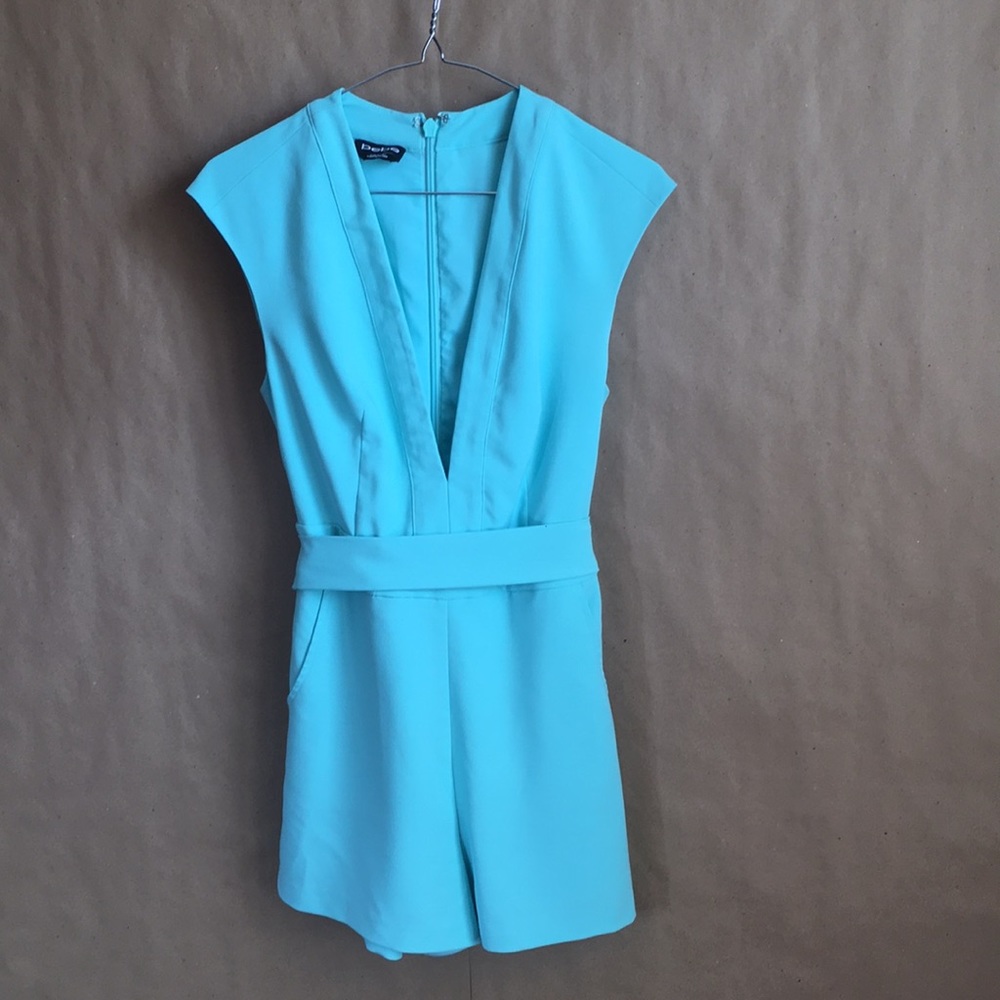 Wow! Gorgeous Deep V Tiffany Blue BeBe Romper